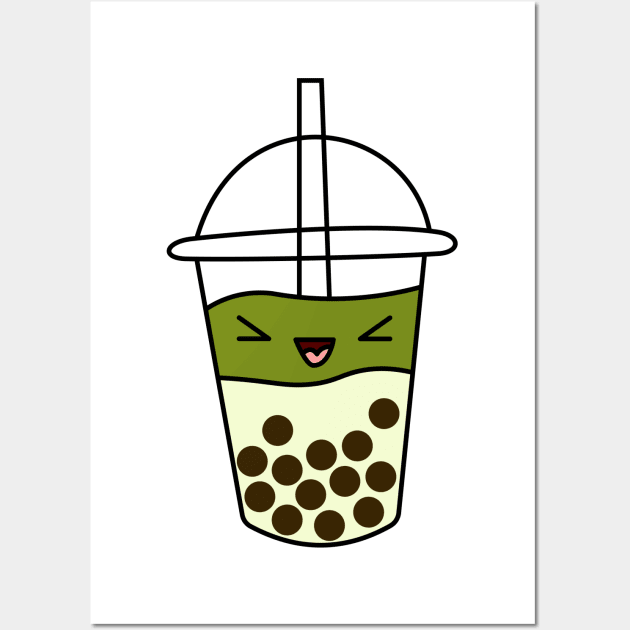 happy matcha boba cute Wall Art by Doodle Workshop